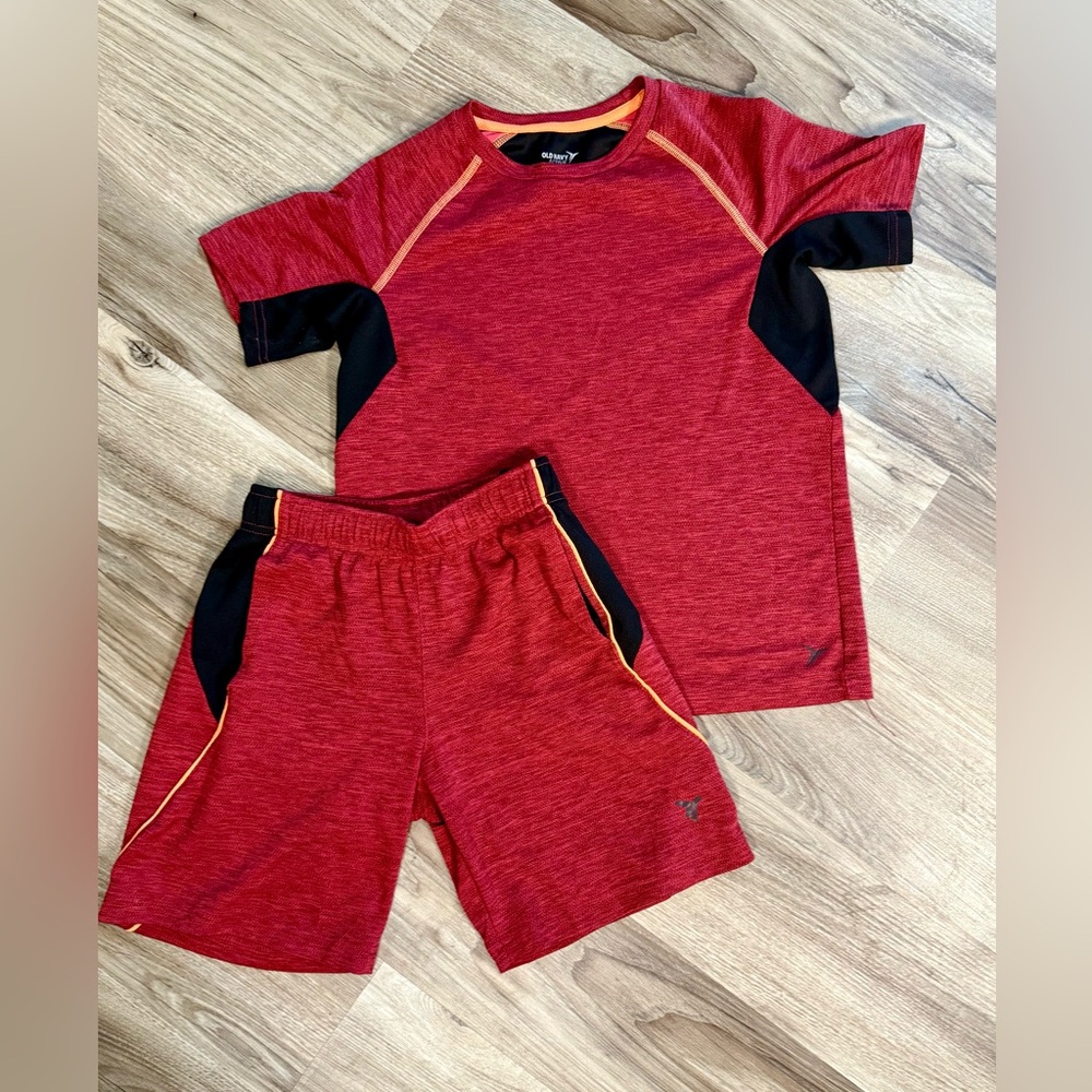 Old Navy Active Maroon and Black Top with Matching Shorts